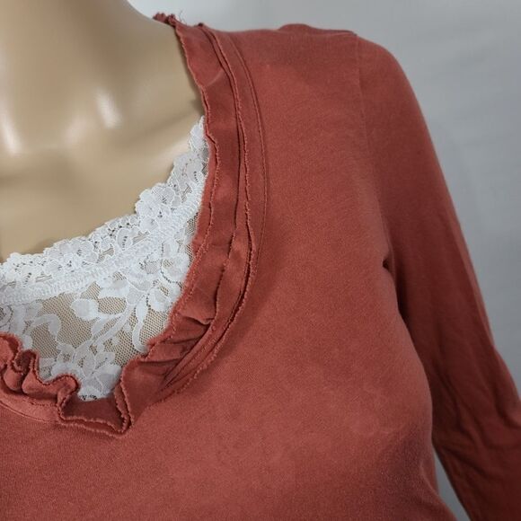 J.crew Burnt Orange long Sleeve Ruffled Neck Top - Picture 7 of 9